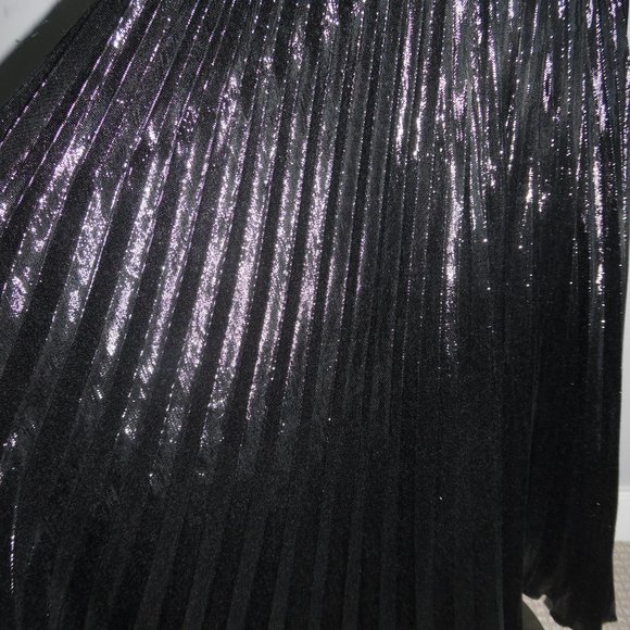 DVF Heavyn Pleated metallic Crepe Shimmer Black Holiday Skirt 4 - Picture 13 of 16